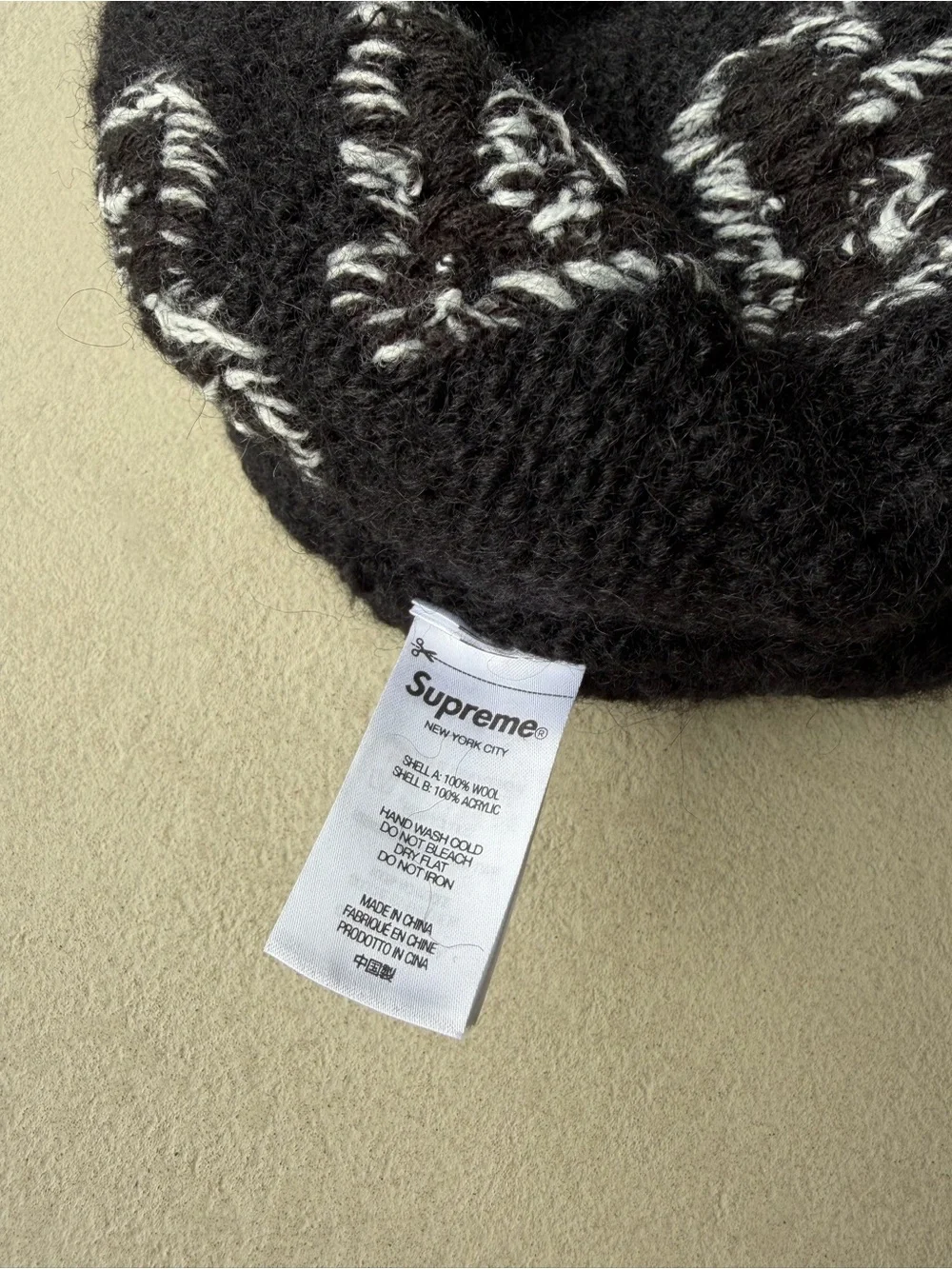 Supreme Black Knit Kids Beanie with White Logo Stitching fits small